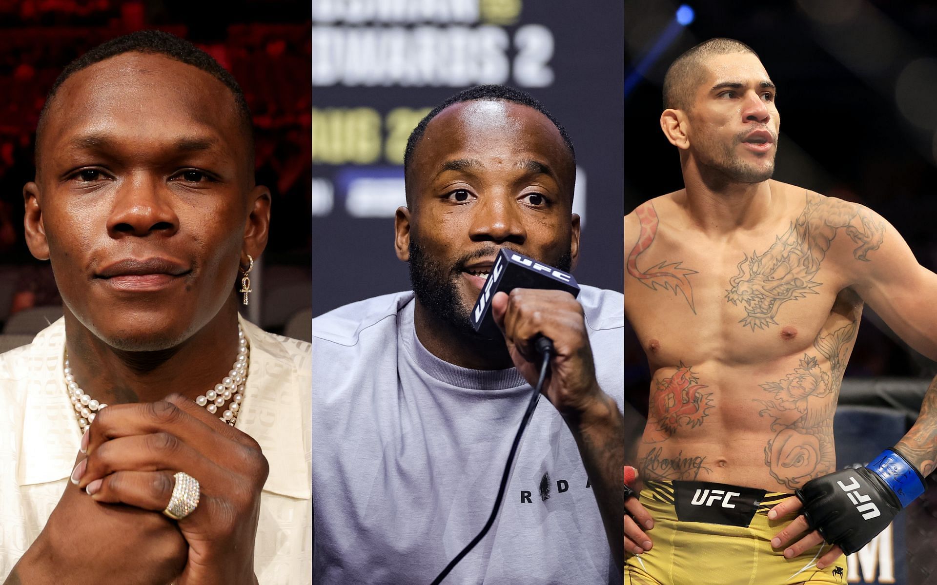 Israel Adesanya (left), Leon Edwards (middle) and Alex Pereira (right) [Image Courtesy: Getty Images]