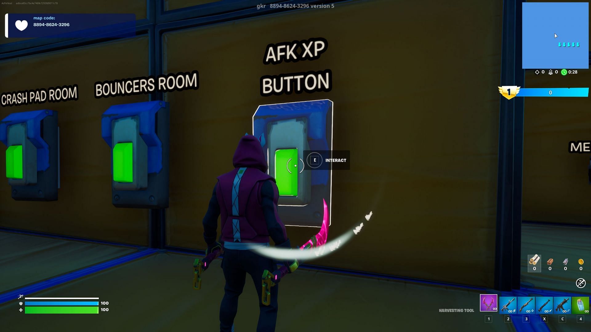To begin earning XP, interact with the AFK XP button (Image via Epic Games)
