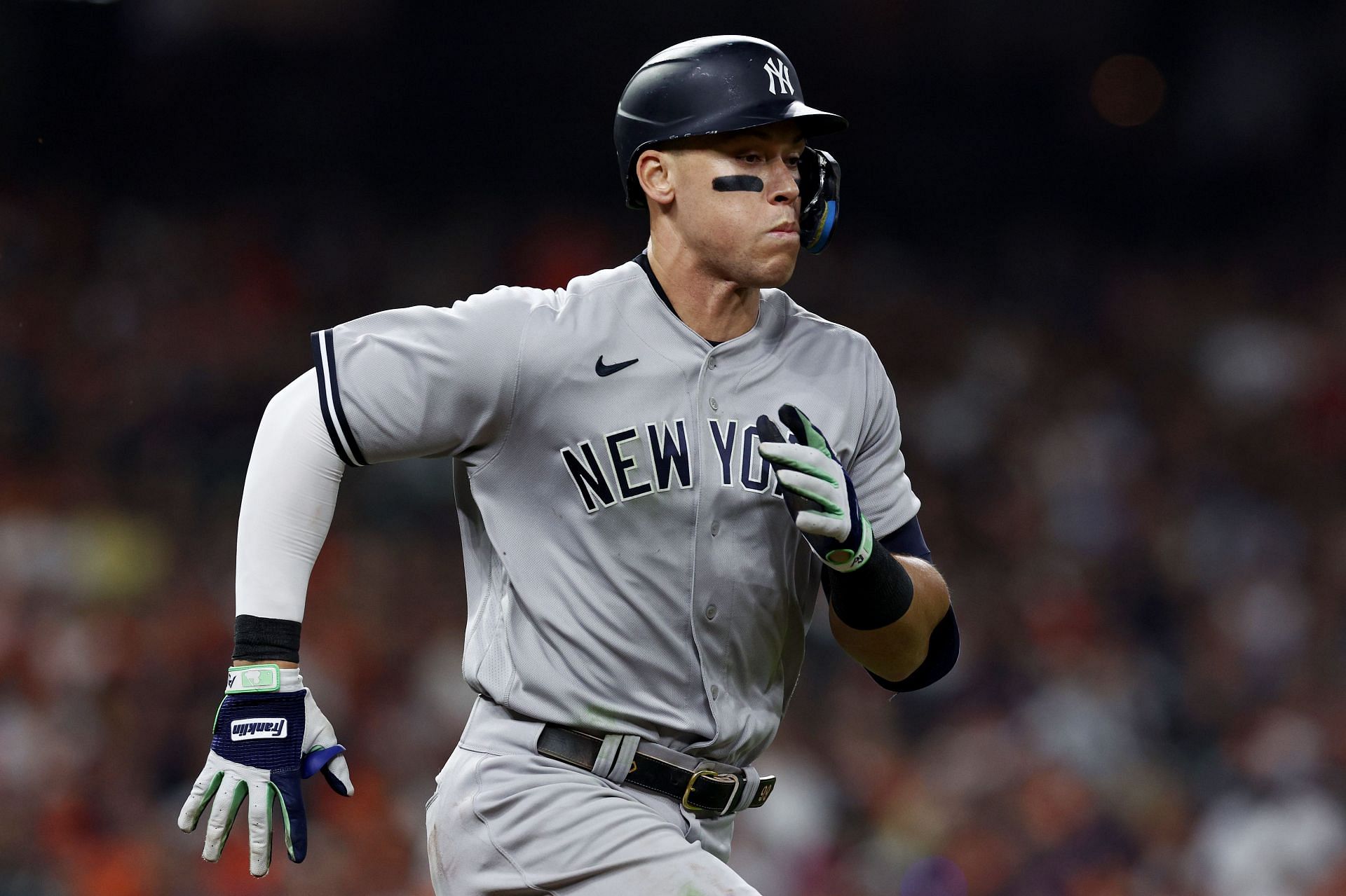 Aaron Judge grounds out in game one of the American League Championship Series at Minute Maid Park