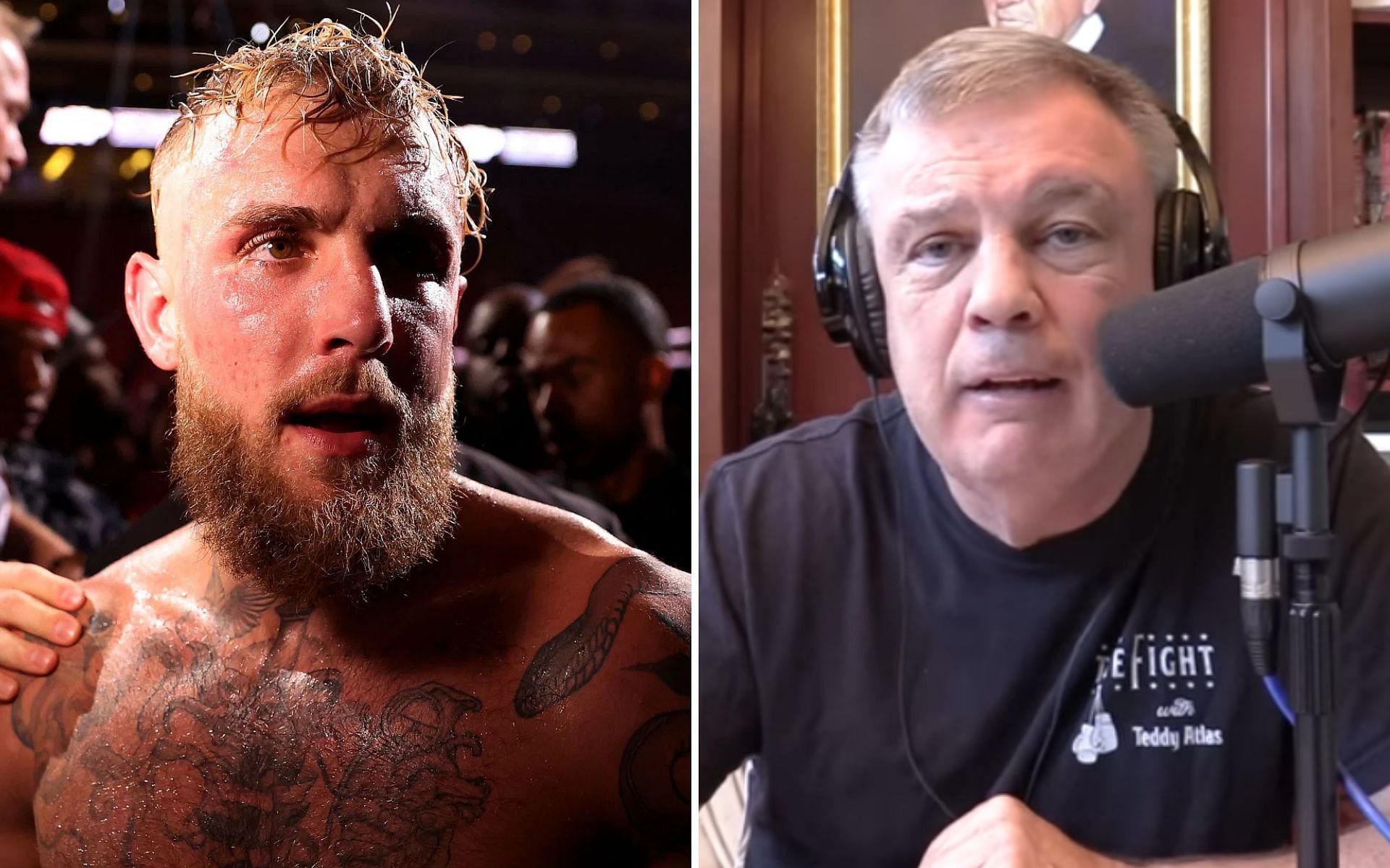 (L) Jake Paul (R) Teddy Atlas {Photo credit: THE FIGHT with Teddy Atlas - YouTube} 