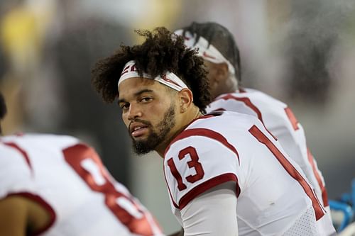 Caleb Williams on the sideline at USC v Stanford