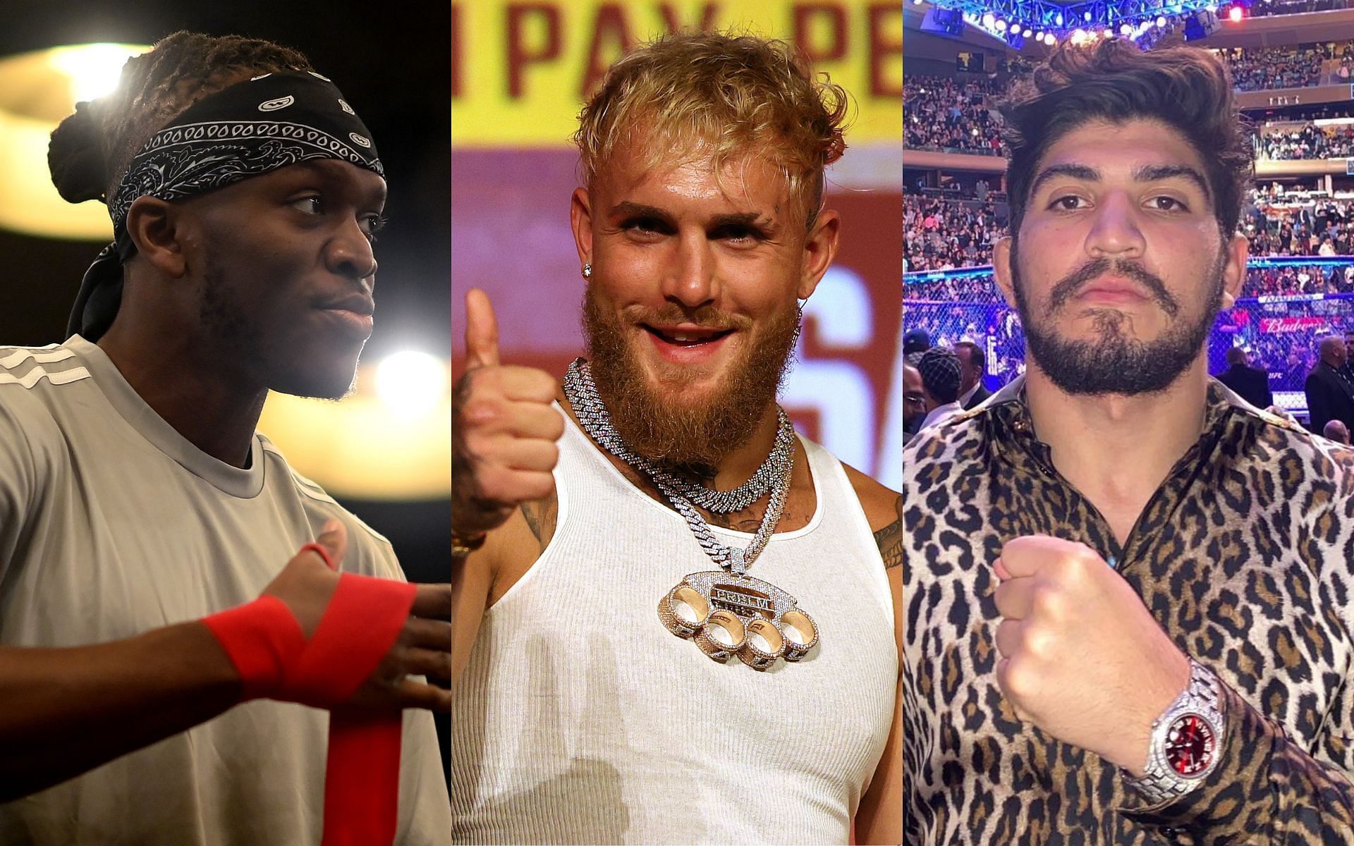 KSI (Left); Jake Paul (Middle); Dillon Danis (Right) [Image courtesy: left and middle images via Getty Images; right image via @dillondanis Instagram]