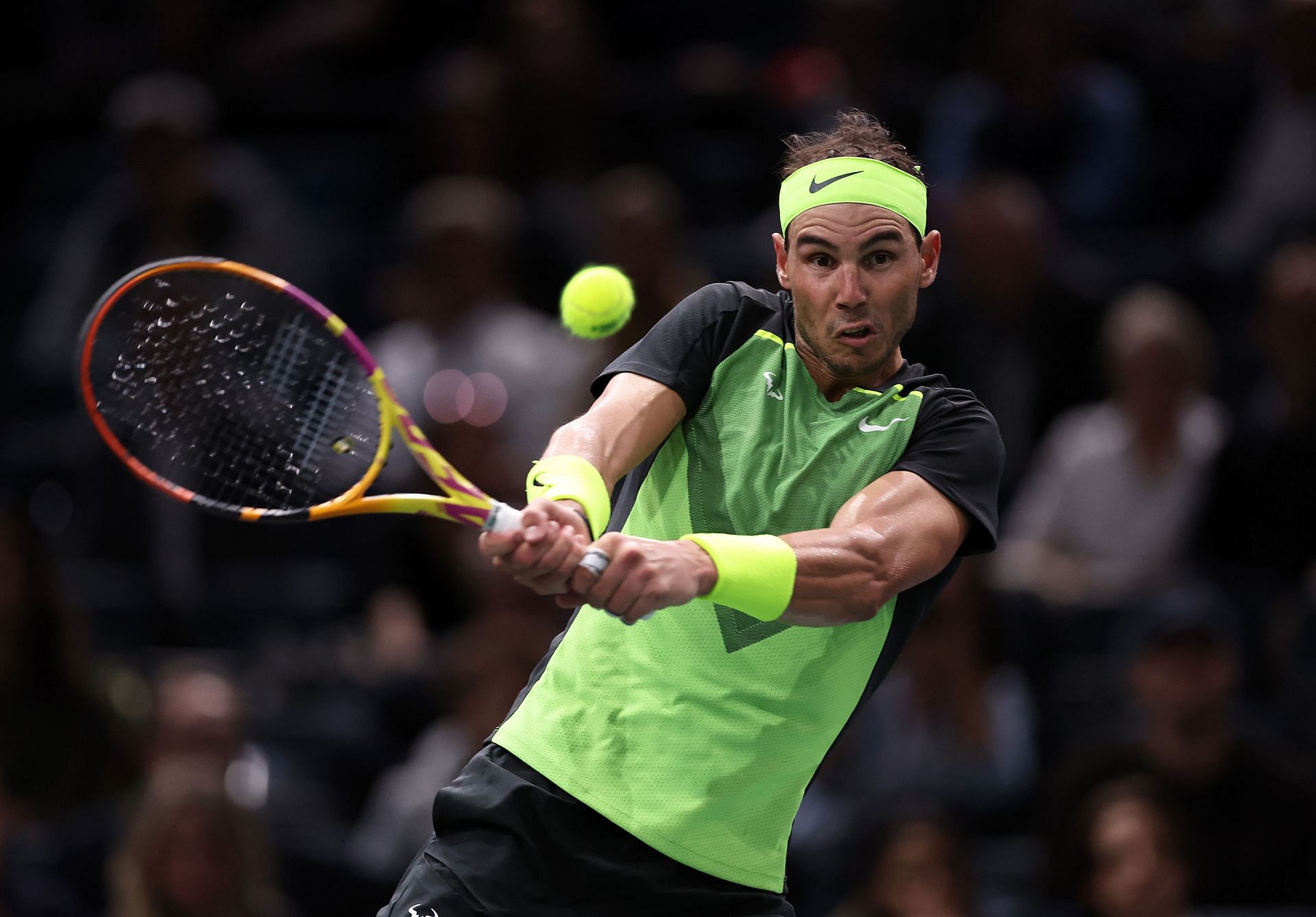 Rafael Nadal in action at the 2022 Paris Masters.