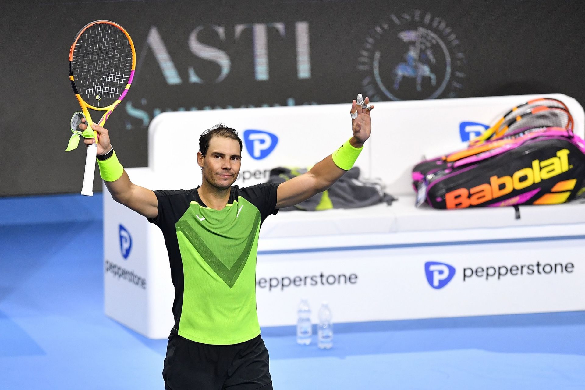 The Spaniard celebrates his win over Casper Ruud at the ATP Finals on Thursday