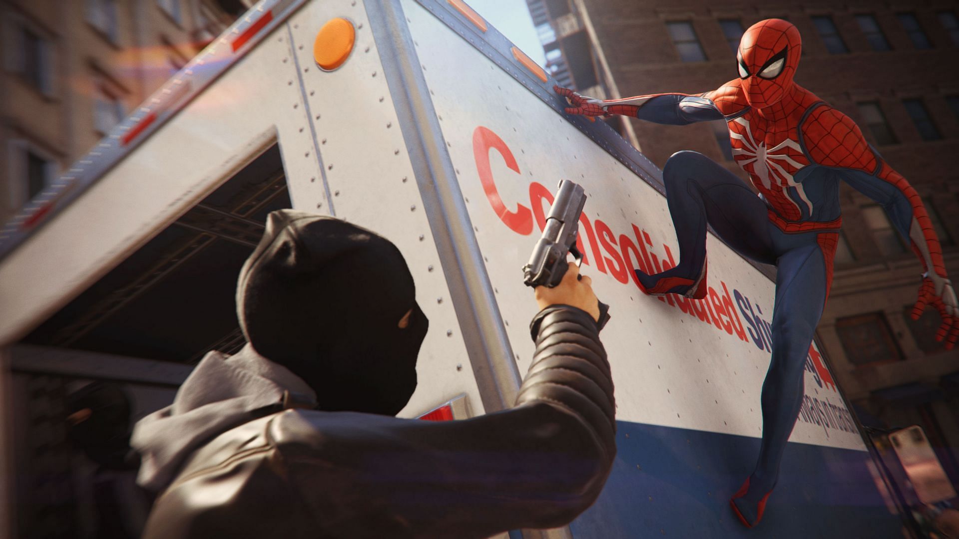 Spider-Man confronting a goon in Marvel's Spider-Man (Image Credit: Insomniac Games/Marvel/PlayStation Studios)