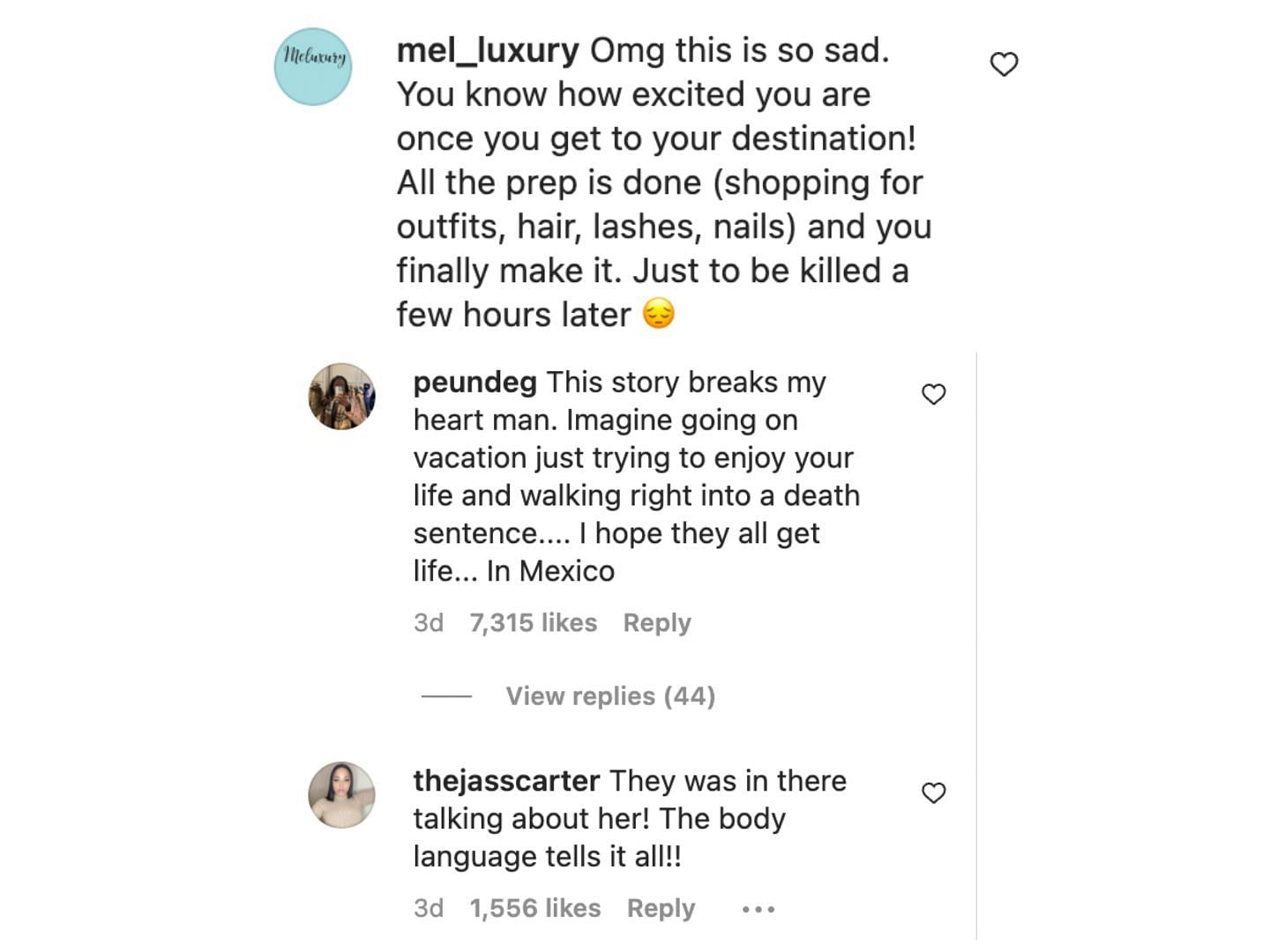 Netizens point out that the story is heartbreaking as the woman had gone to Mexico only to enjoy with her friends. (Image via Instagram)