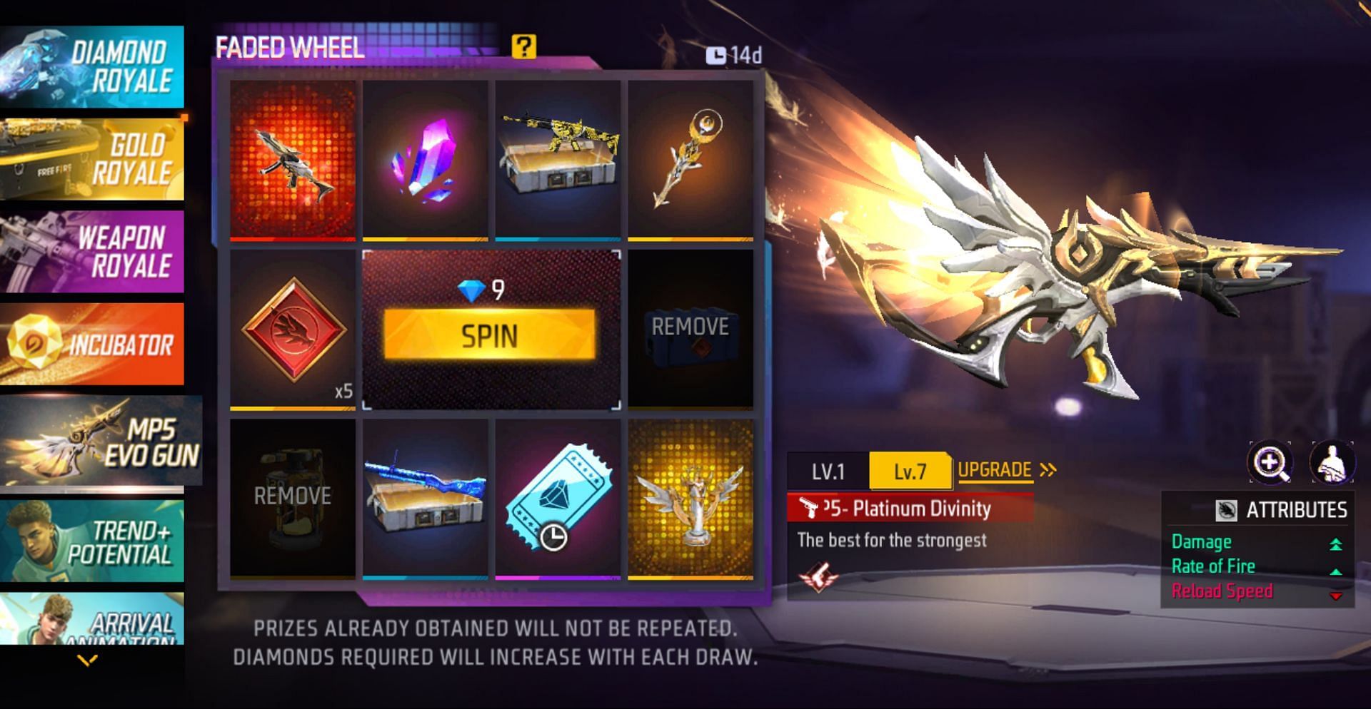 You can start making the spins by spending the diamonds in Free Fire MAX (Image via Garena)