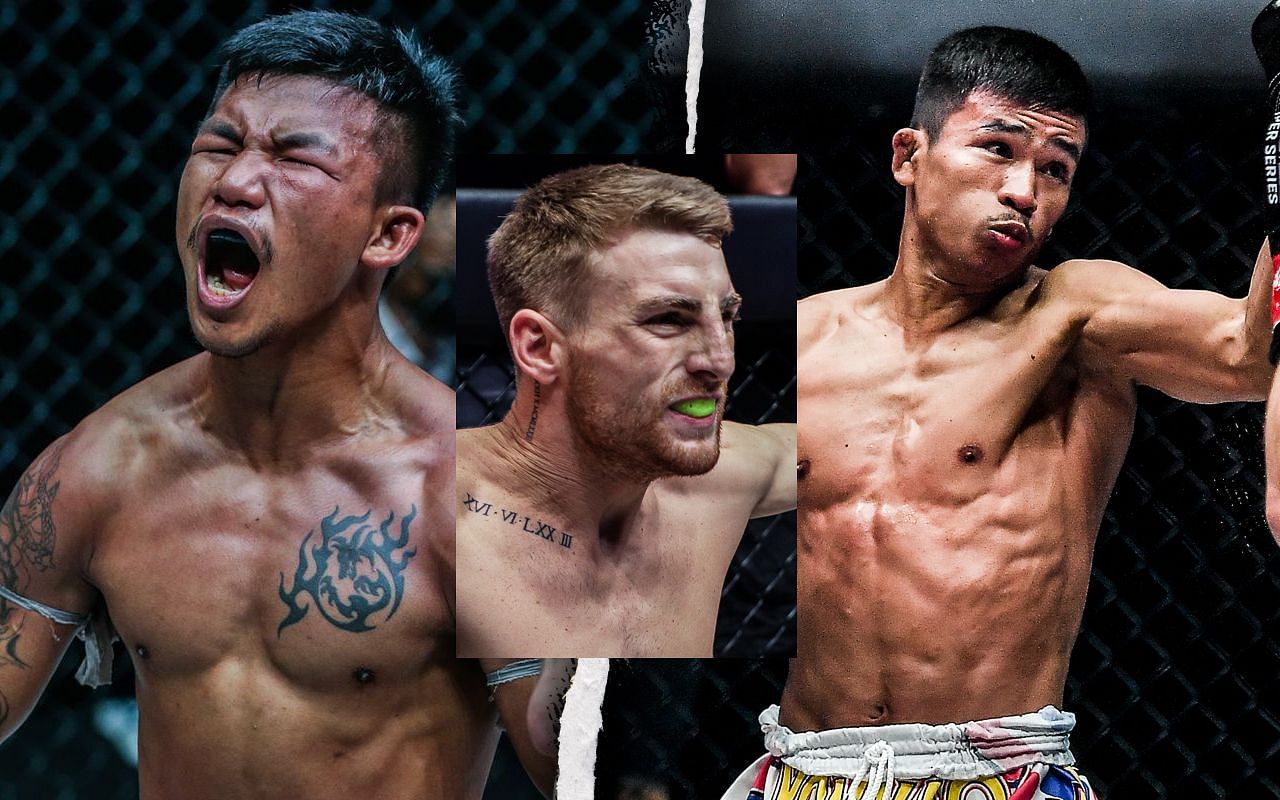 [Photo Credit: ONE Championship] Jonathan Haggerty, Rodtang Jitmuangnon, Superlek Kiatmoo9