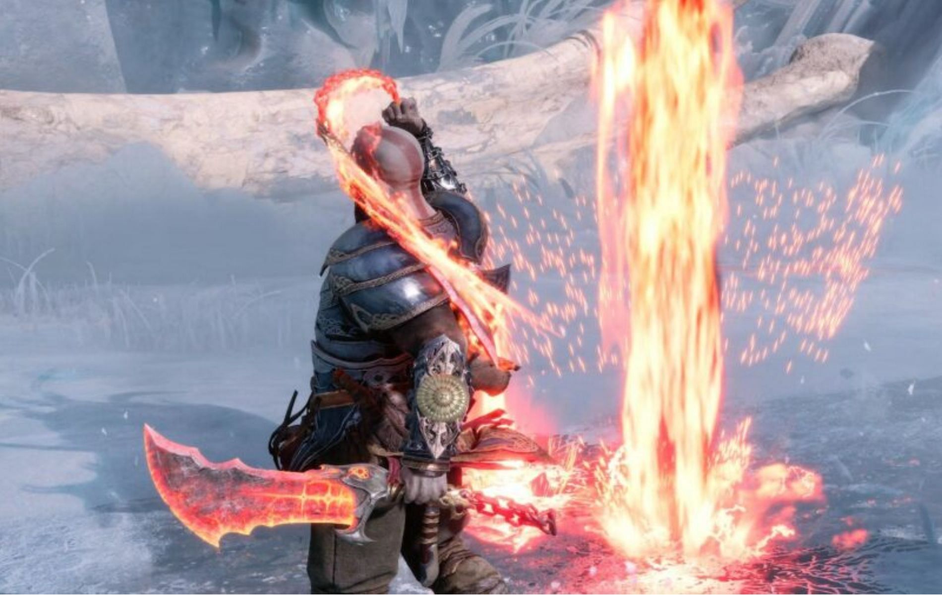 Kratos returns in God of War Ragnarok with his signature Greek weapon the Blades of Chaos (Image via Santa Monica Studio)