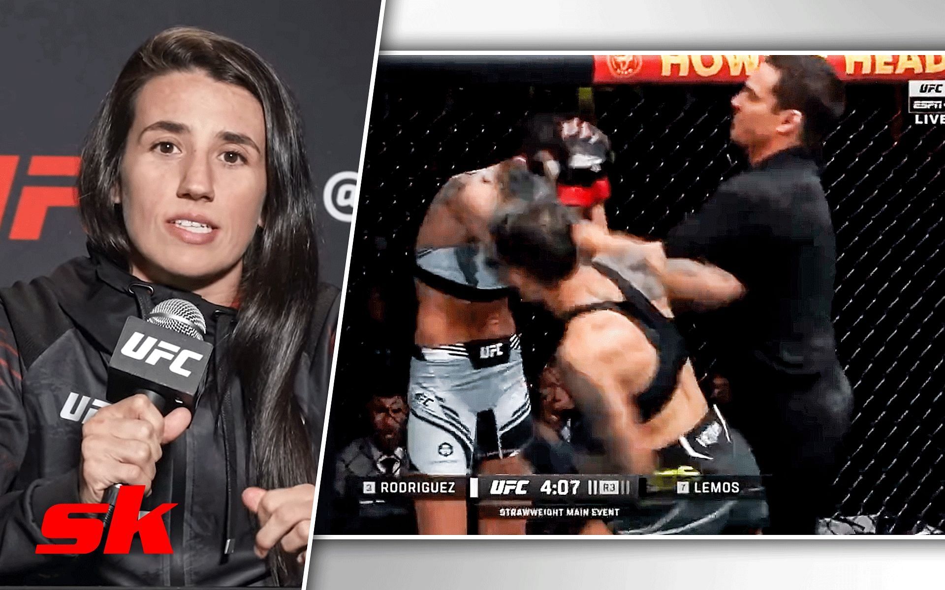  Marina Rodriguez blames early stoppage for UFC Fight Night loss against Amanda Lemos [Images via: MMA Junkie | YouTube, @SpinninBackfist on Twitter]