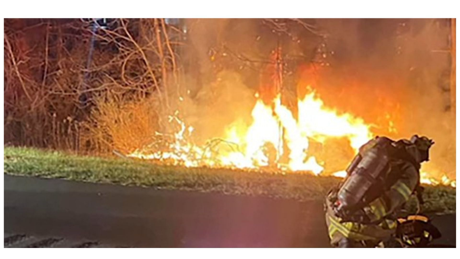 Woman was trapped in a fiery car crash by Route 7, (image via Brought to You/Twitter)
