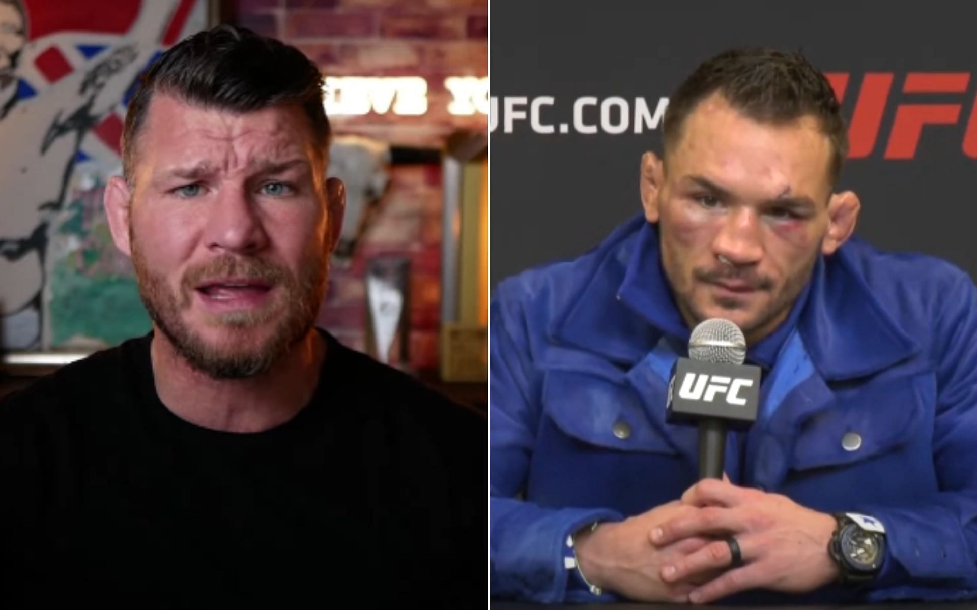 (L) Michael Bisping (R) Michael Chandler (Photo credit: UFC - Ultimate Fighting Championship - YouTube, and Michael Bisping - YouTube) 