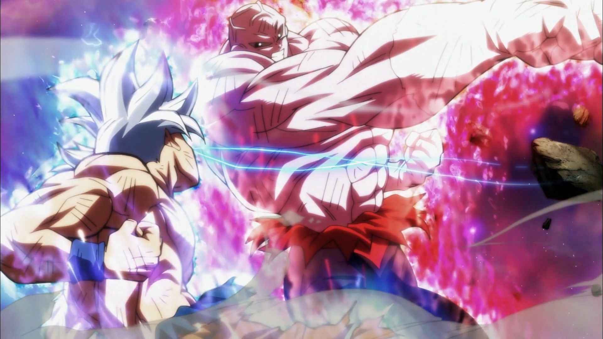 Ultra Instinct Goku takes on an enraged Jiren (Image via Toei Animation)