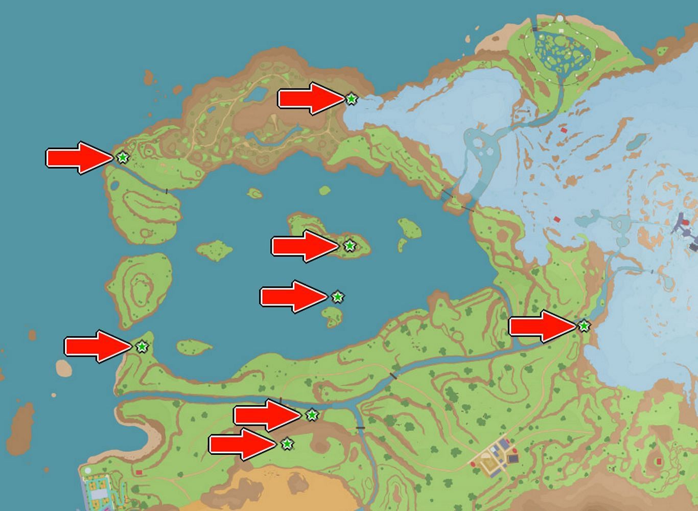 A map of all eight locations (Image via Game Freak)