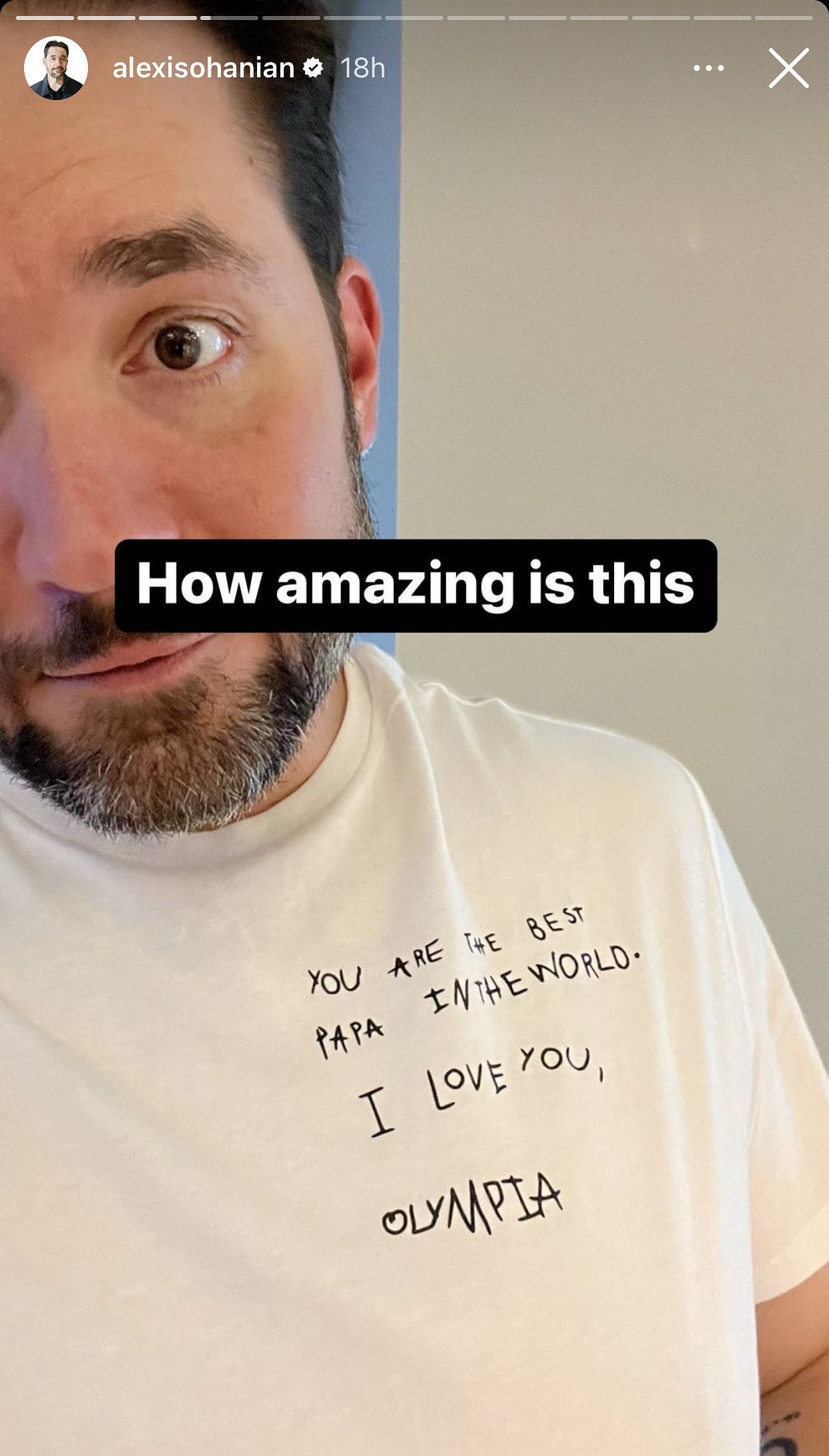 Alexis Ohanian in a white T-shirt gifted by his daughter