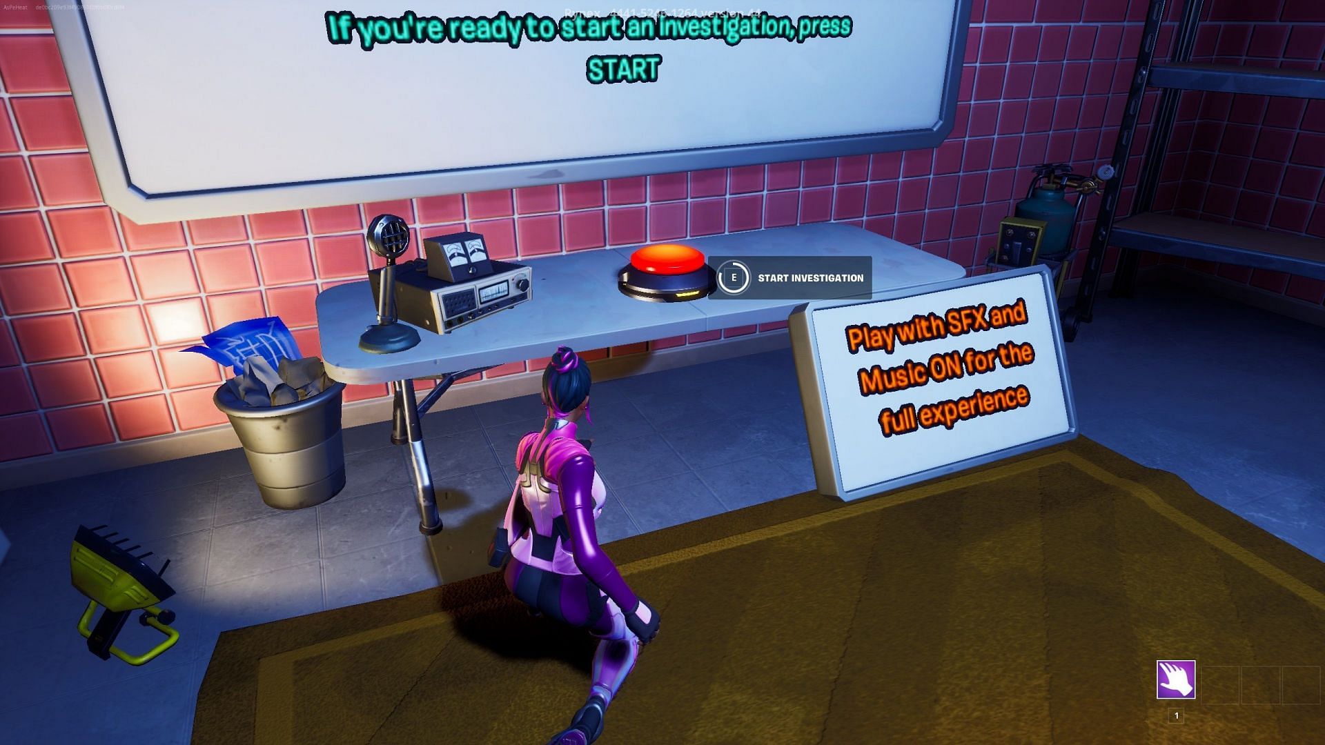 To start the Fortnite map, interact with the red button (Image via Epic Games)