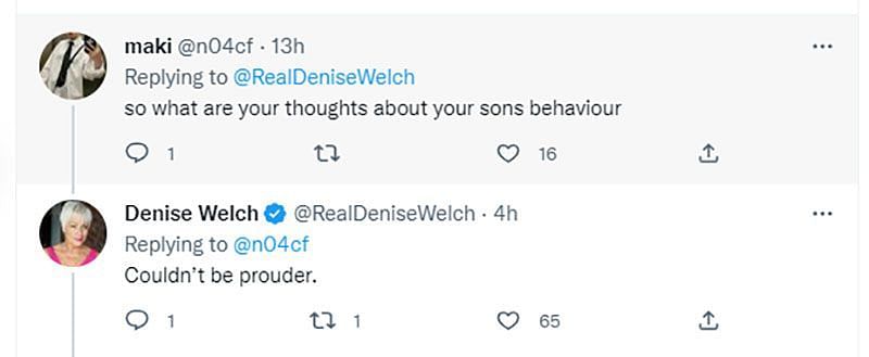 Denise Welch responds to a tweet about her son&#039;s concert. (Image via Twitter/@RealDeniseWelch)