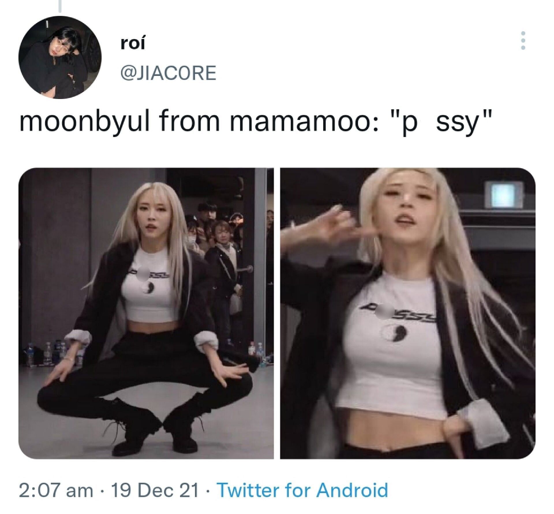 Moonbyul of MAMAMOO wearing a top that says &quot;P*SSY&quot;