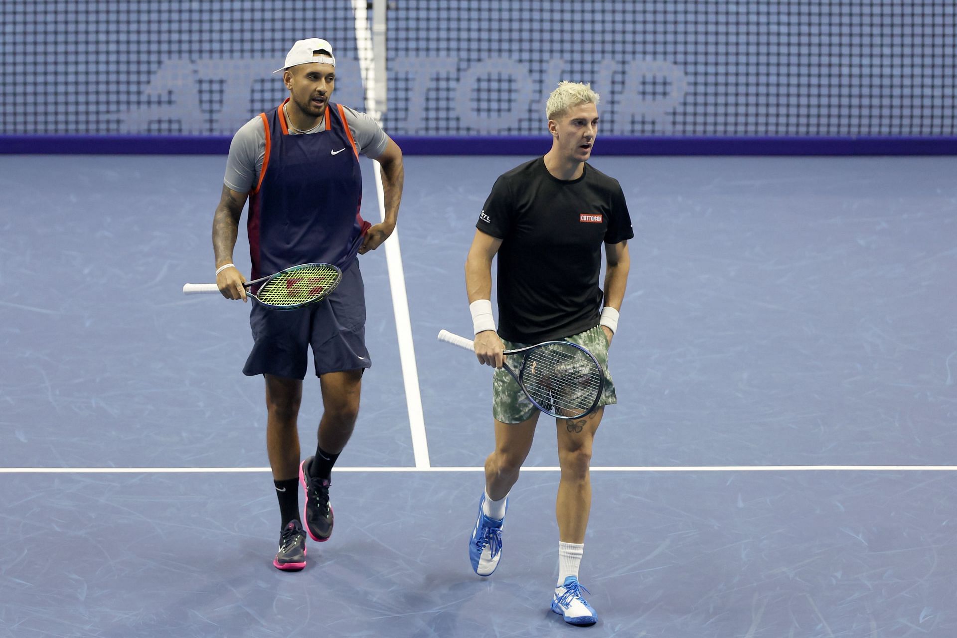 Nick Kyrgios and Thanasi Kokkinakis in action at the 2022 ATP Finals.