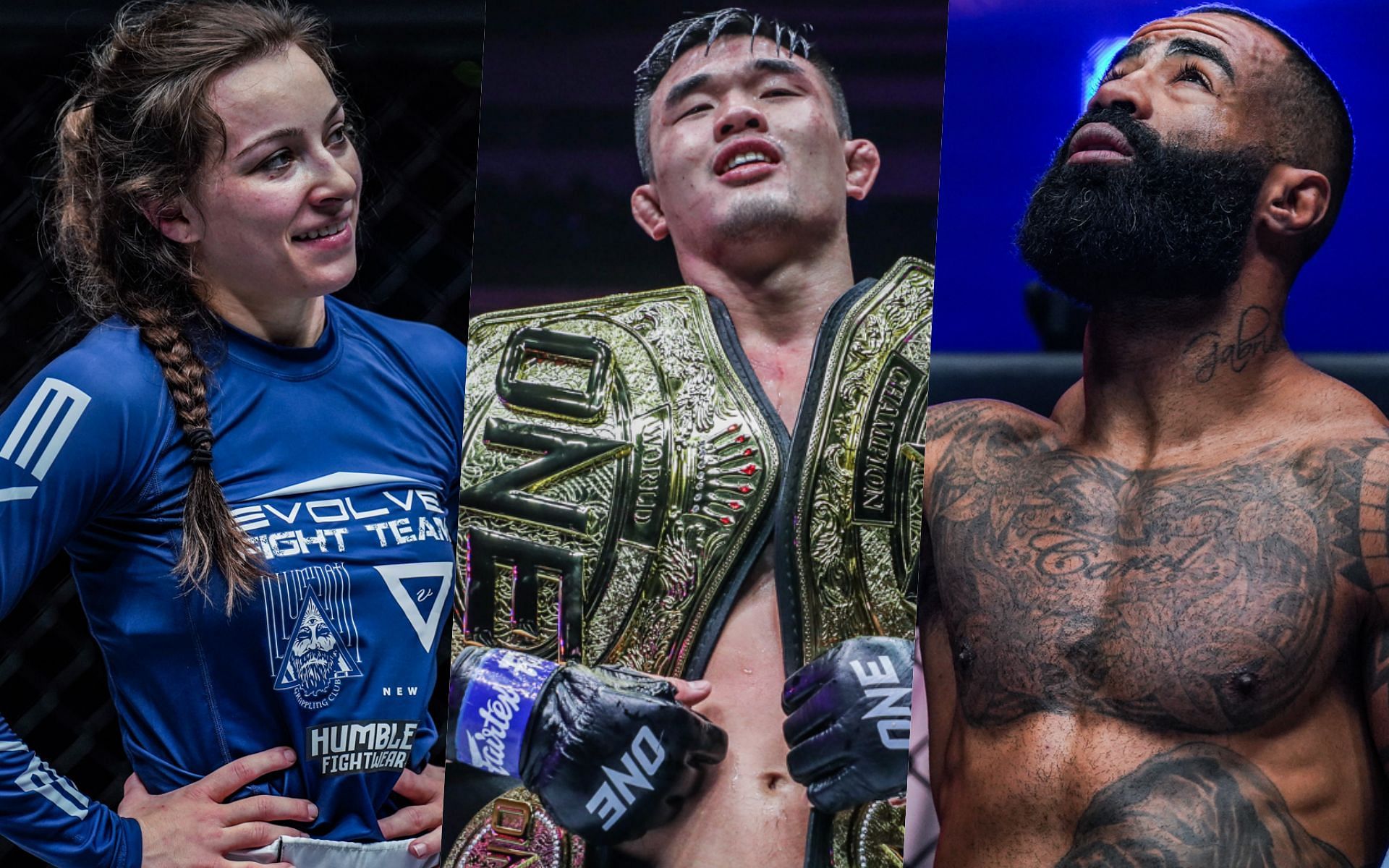 From left to right: Danielle Kelly, Christian Lee, and Cosmo Alexandre all collected $50,000 bonus cheques at ONE on Prime Video 4. | Photo by ONE Championship 