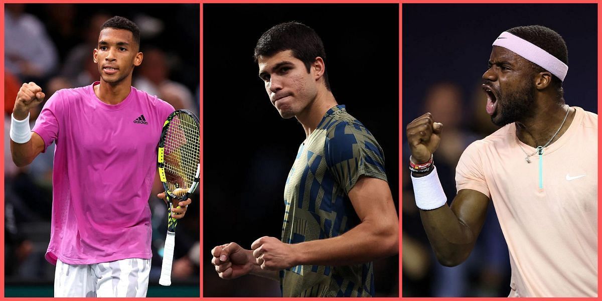 (From L) Felix Auger-Aliassime, Carlos Alcaraz, and Frances Tiafoe.