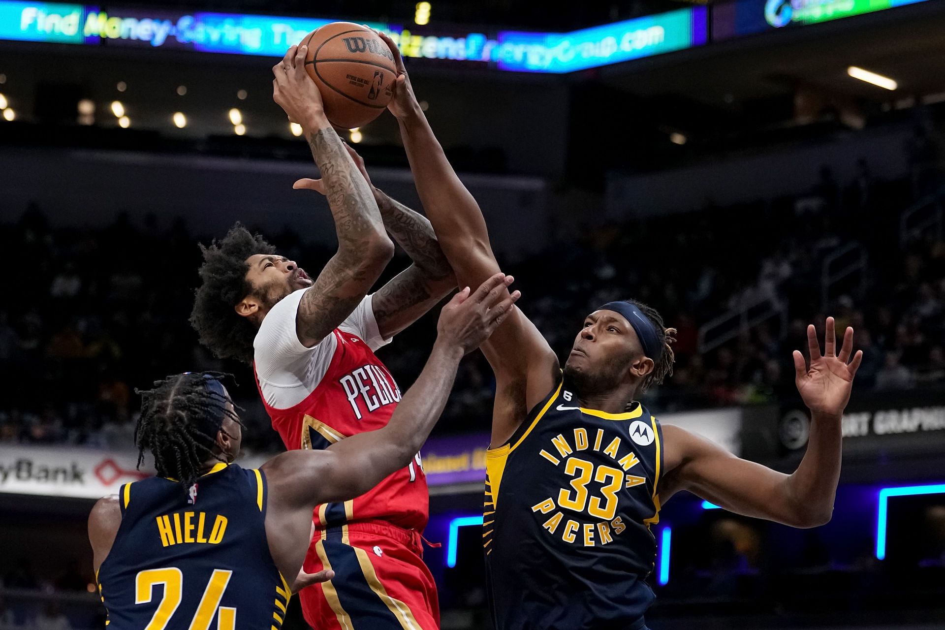 Indiana Pacers center Myles Turner (right)