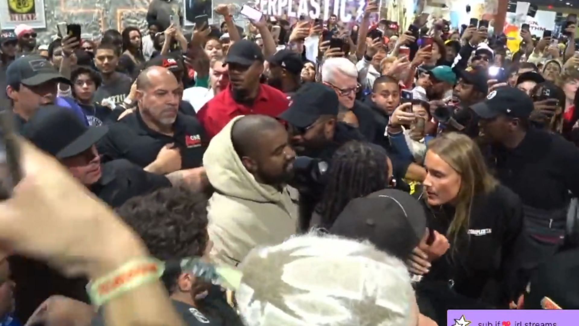 Kanye West finds himself crammed in ComplexCon 2022 (Image via Twitch)