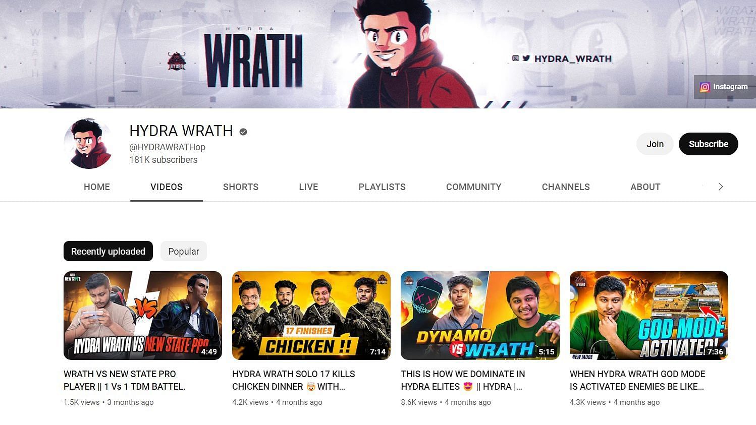 Yashwant &quot;Hydra Wrath&quot; Patel&#039;s YouTube channel views have reduced drastically due to his inactivity (Image via Hydra/YouTube)