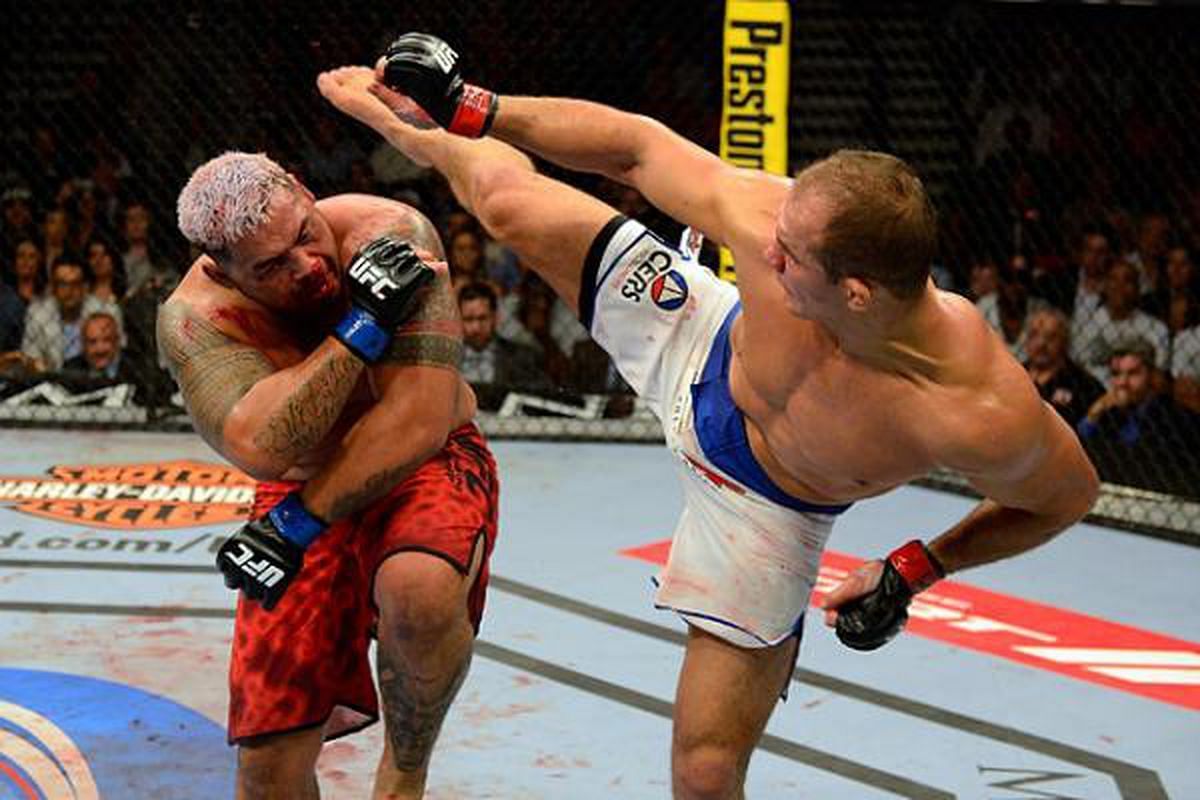 Junior Dos Santos used a spectacular wheel kick to take out former K-1 champion Mark Hunt