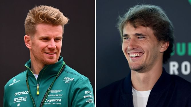 Alexander Zverev congratulates Nico Hulkenberg on his return to Formula 1 with Haas in 2023