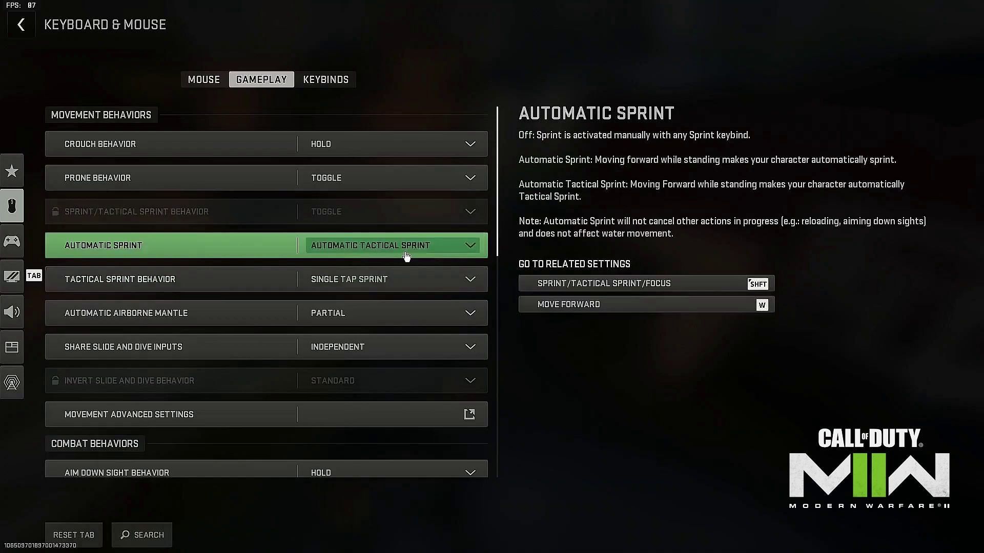 Altere suas configurações de sprint automático (Imagem via Activision)