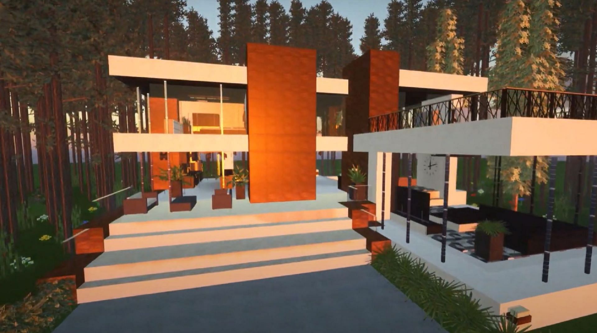 This creation comes to life with the right texture pack and shaders (Image via Minecraft Modern House/YouTube)
