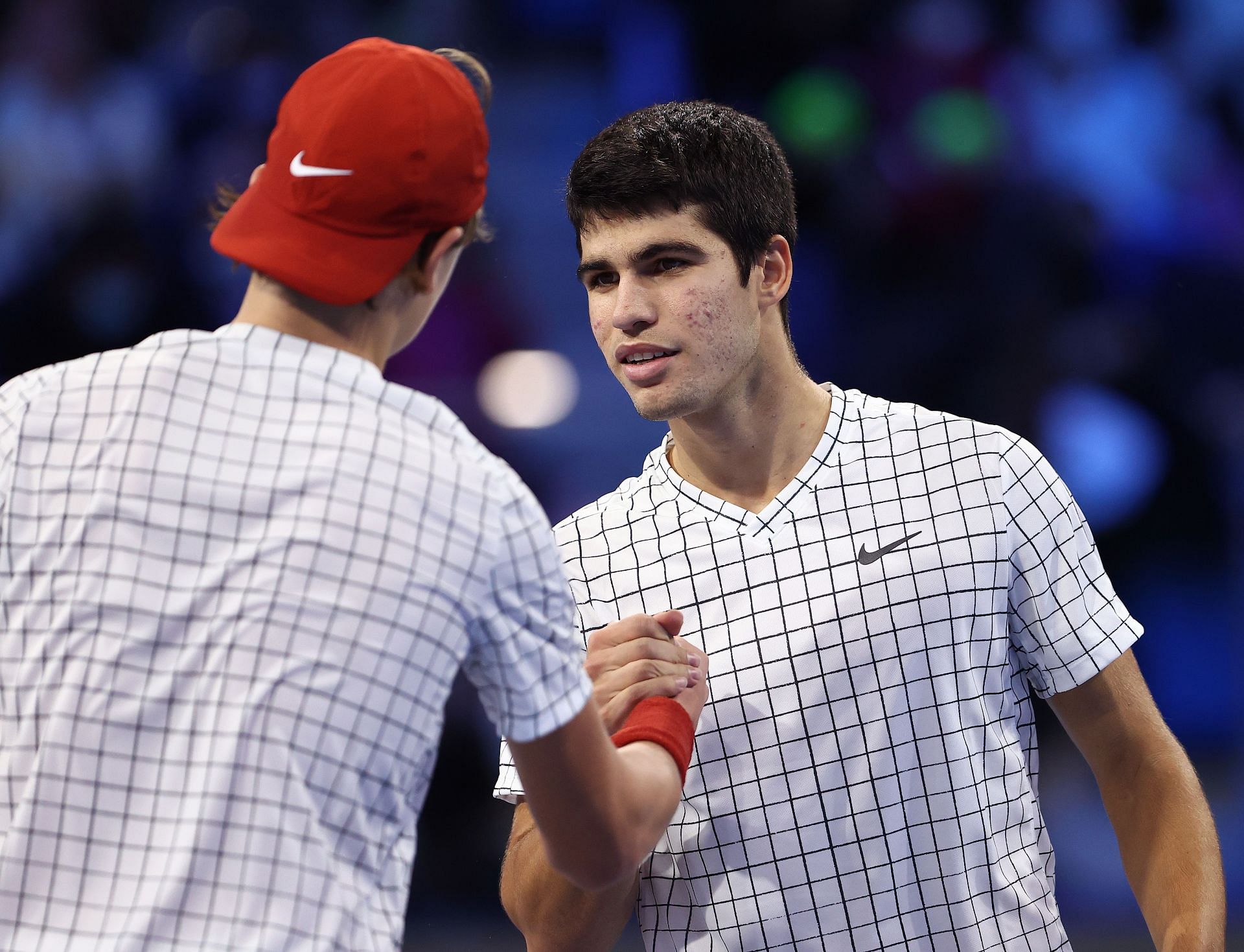 Carlos Alcaraz and Holger Rune pictured at the Next Gen ATP Finals.