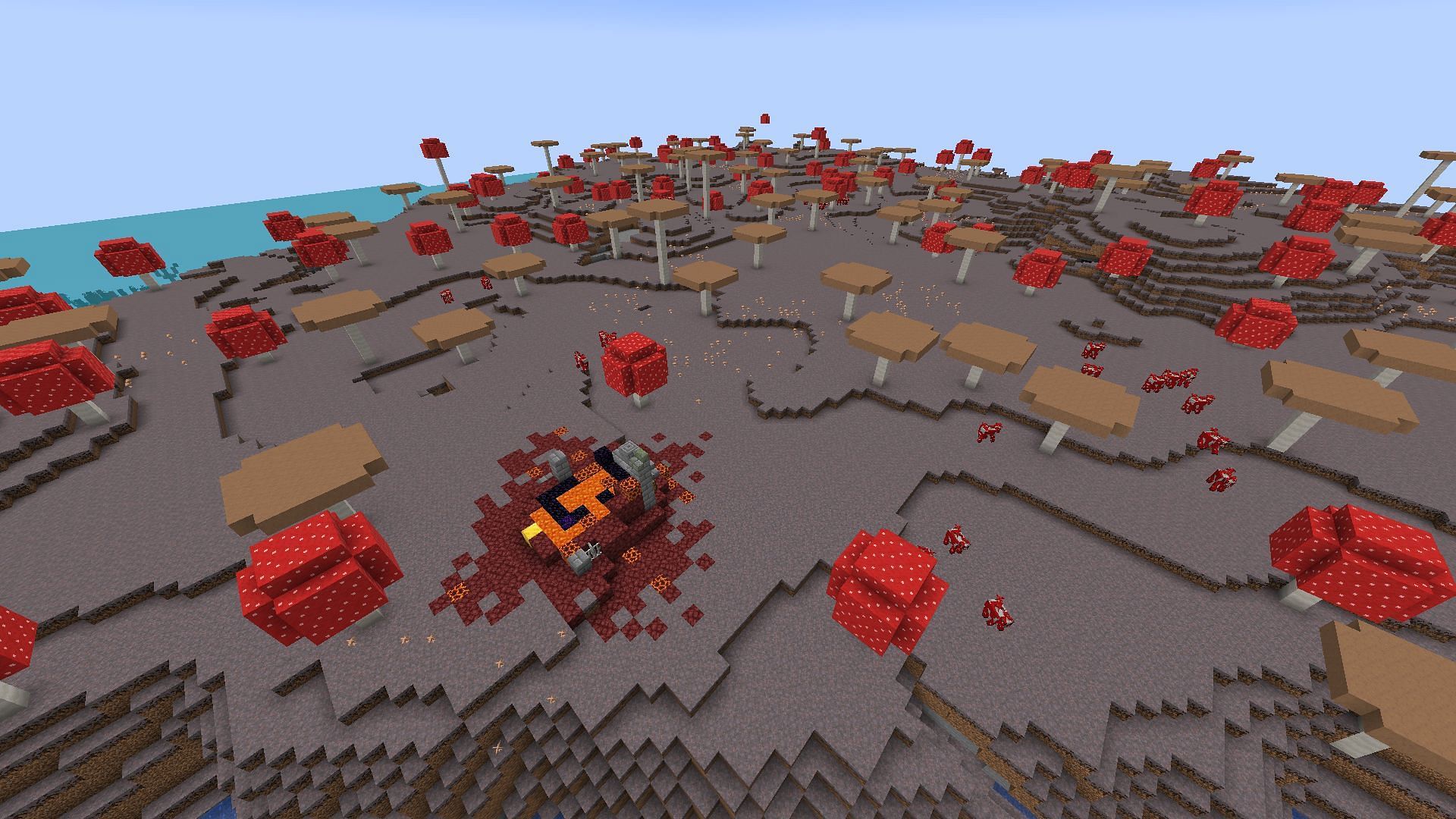 This Minecraft 1.19 seed has a mushroom biome with a ruined portal (Image via Mojang)