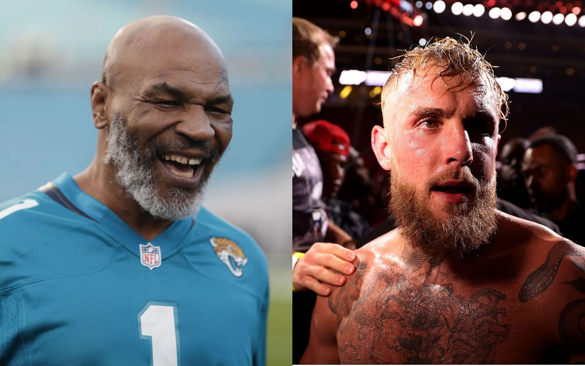 Mike Tyson (L), and Jake Paul (R).