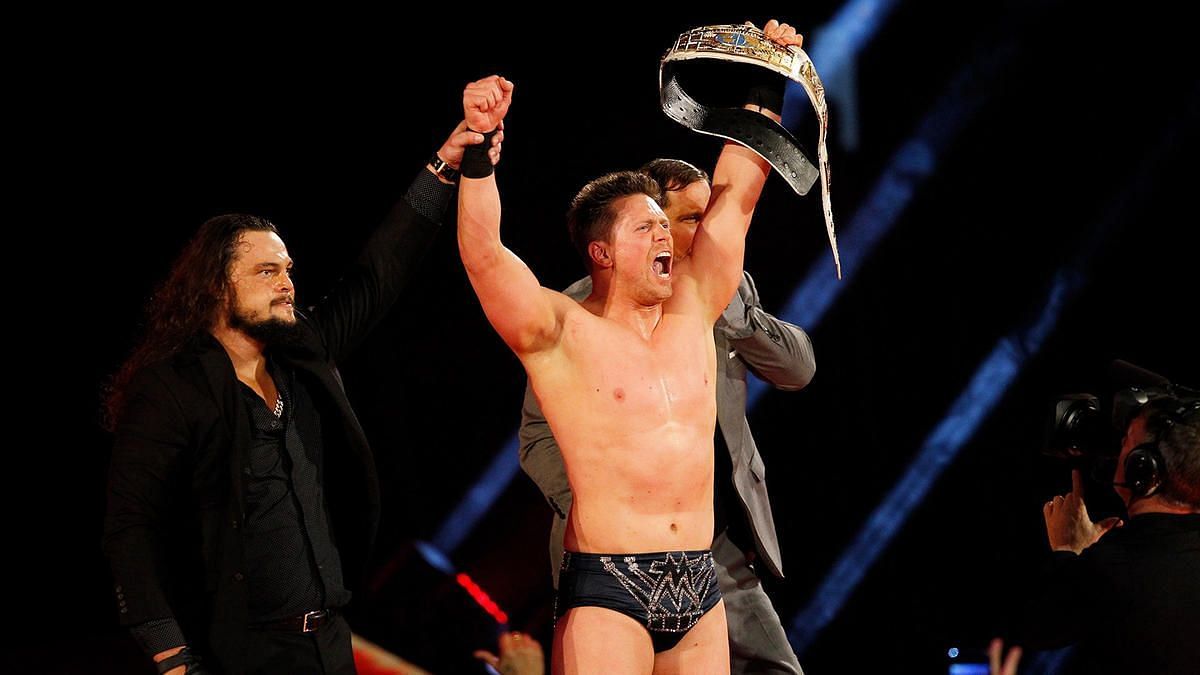 The Miz celebrates beating Roman Reigns on RAW 25