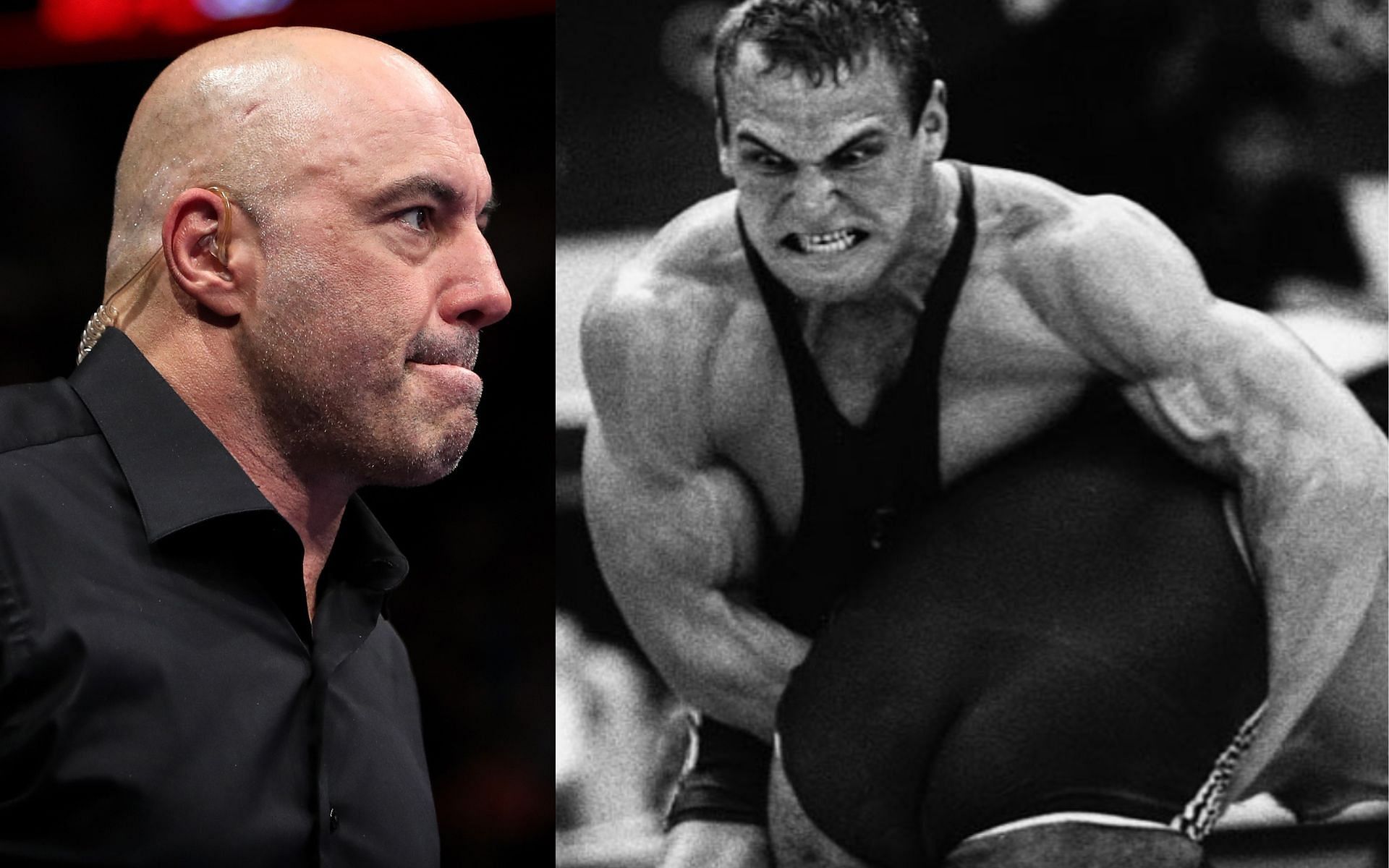 Joe Rogan (left) and Aleksandr Karelin (right). [Images courtesy: left image from Getty Images and right image from Instagram @joerogan]
