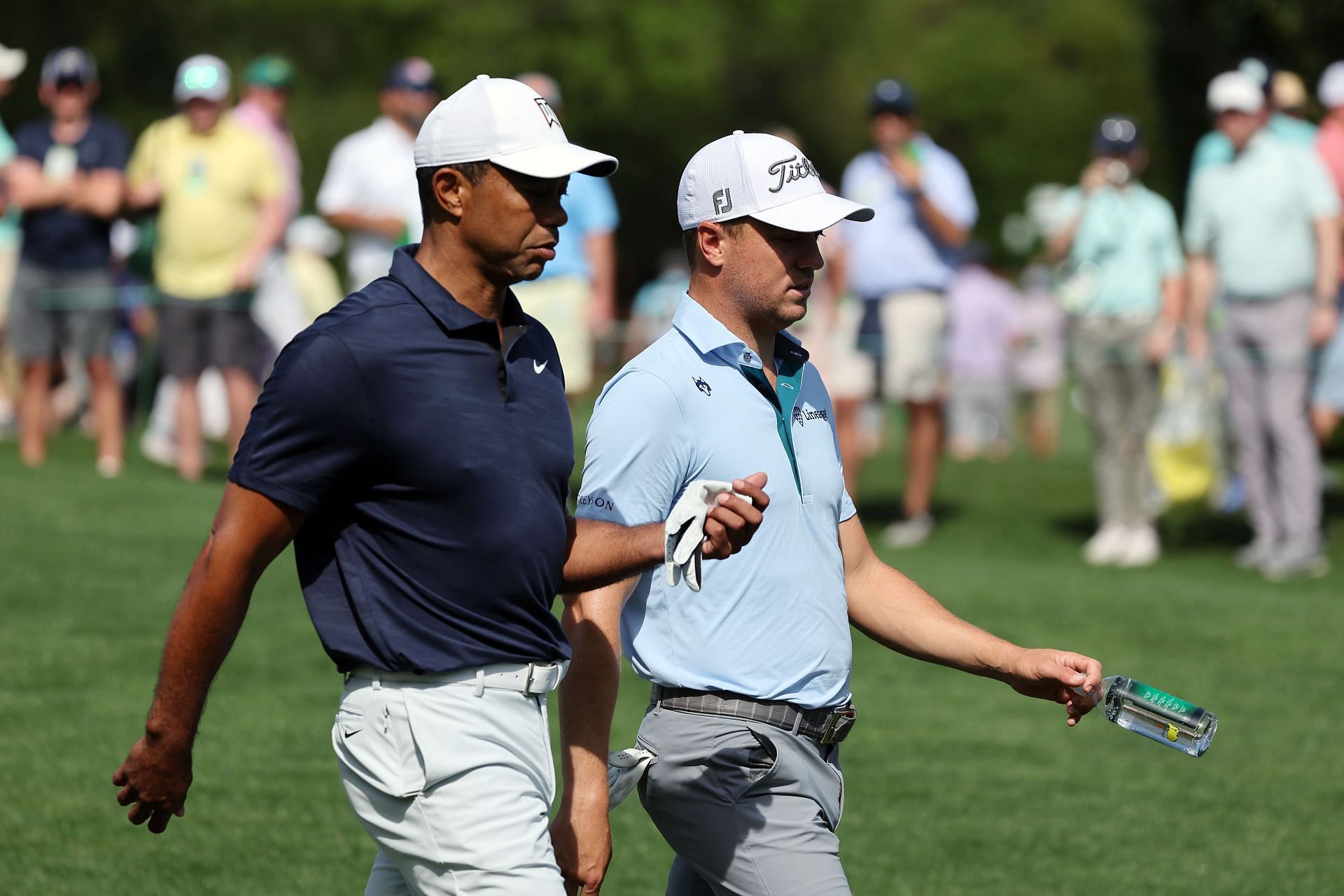 Tiger Woods and Justin Thomas at The Masters - Preview Day 1 (Image via Gregory Shamus/Getty Images)