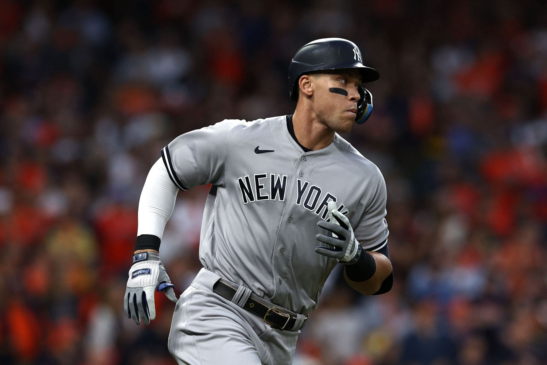 Aaron Judge flies out in Game 2 of the American League Championship Series at Minute Maid Park.