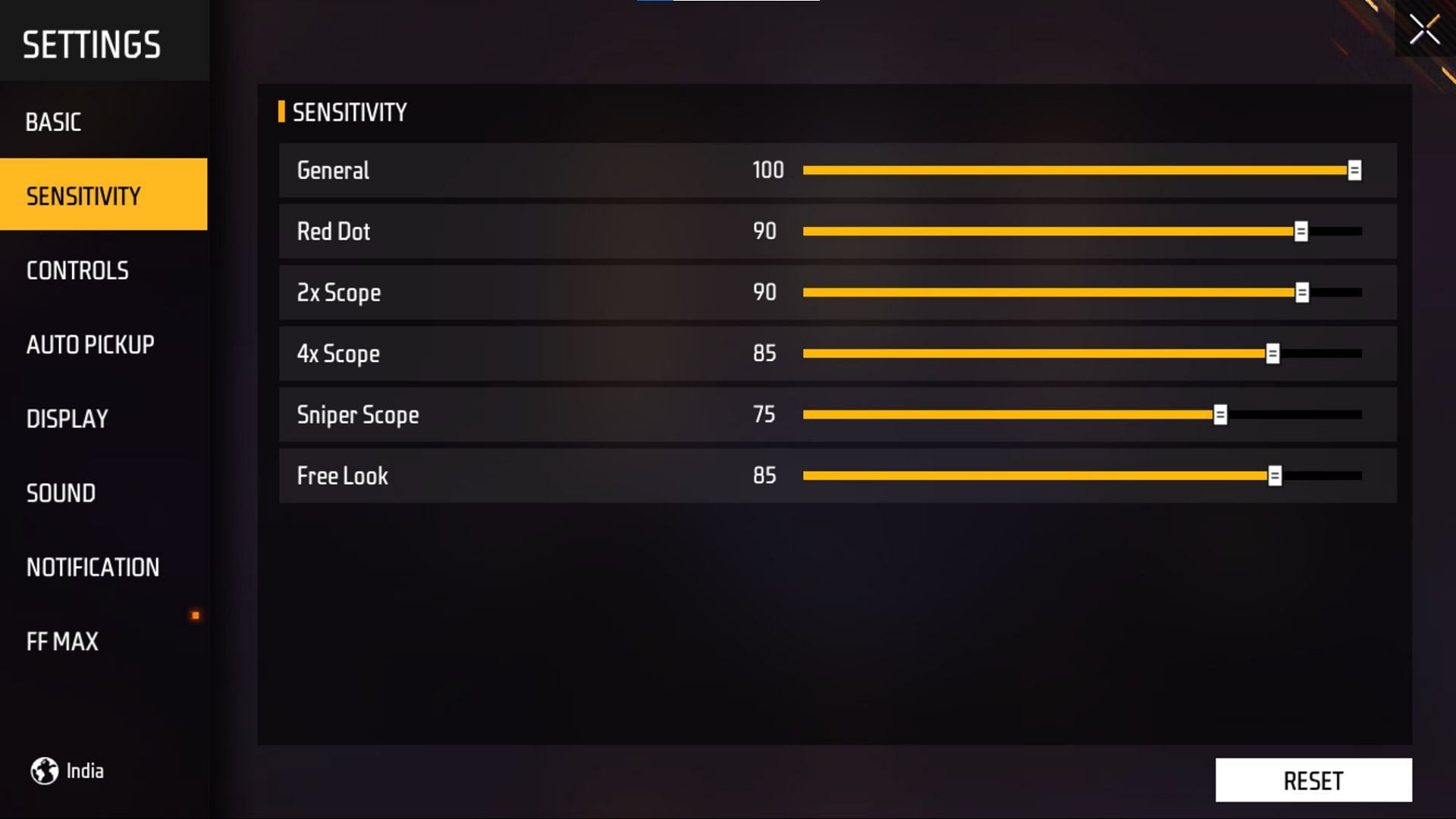 Have the 'General' Sensitivity on the higher end (Image via Garena)