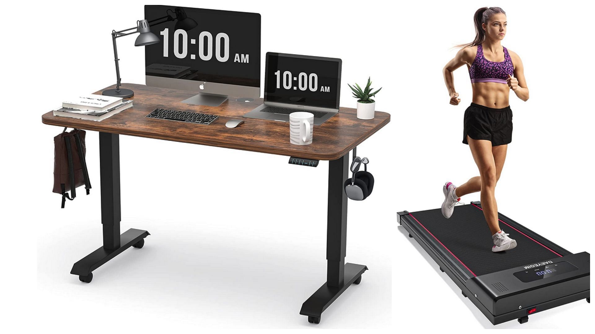 The Monomi electric standing desk and Daeyegim under desk treadmill is available for a huge discount (Image via Amazon)