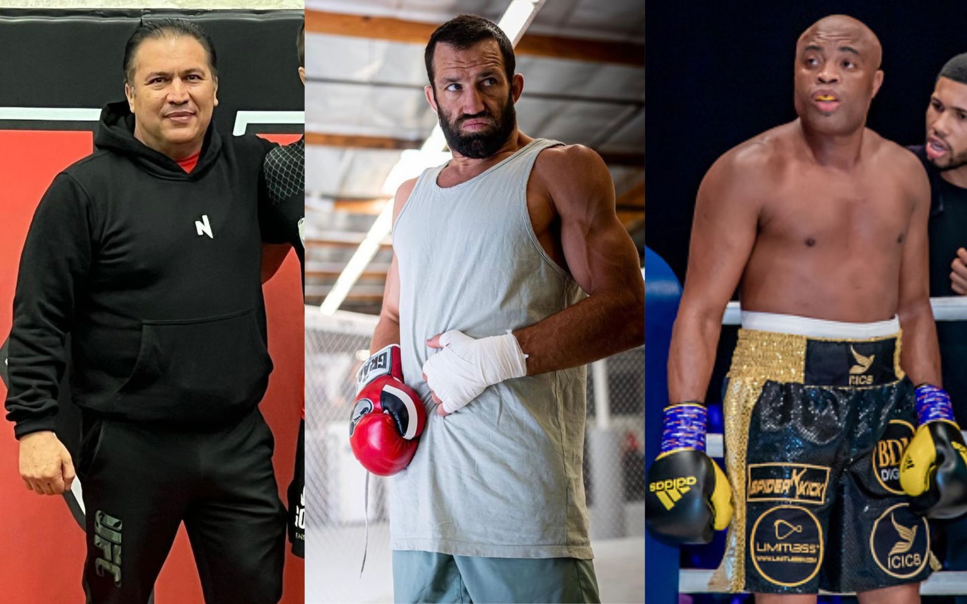 Javier Mendez (left)(Image via Instagram @AKAJav), Luke Rockhold (middle)(Image via Instagram @LukeRockhold), and Anderson Silva (right)(Image via Getty)