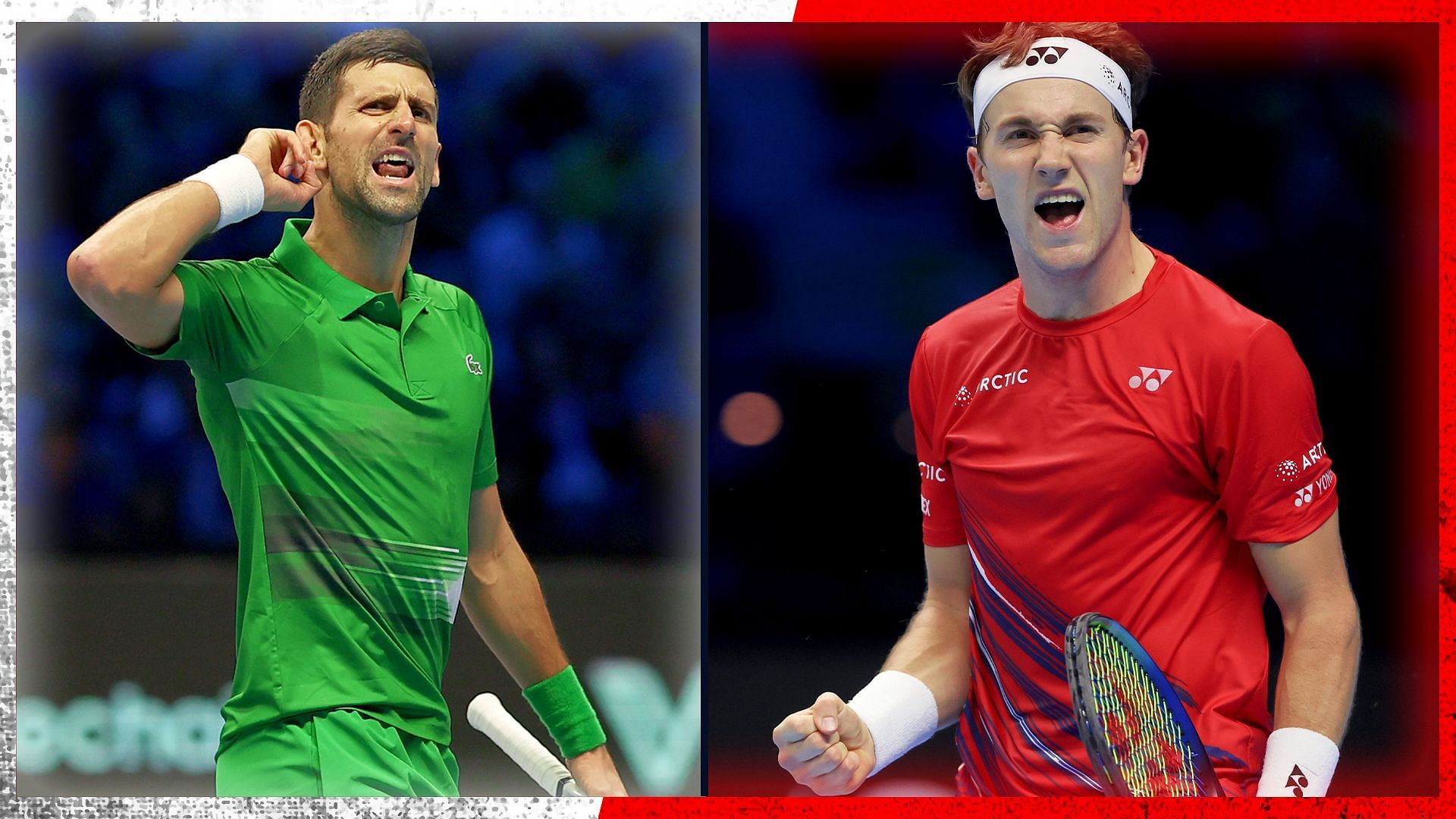 Novak Djokovic (L) and Casper Ruud