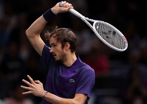 Daniil Medvedev in action at the 2022 Rolex Paris Masters