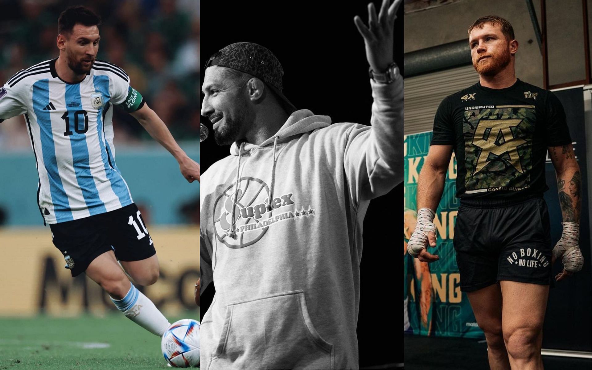 Lionel Messi (Left), Brendan Schaub (Centre), Canelo Alvarez (Right) [Images via: @leomessi, @brendanschaub, @canelo on Instagram]