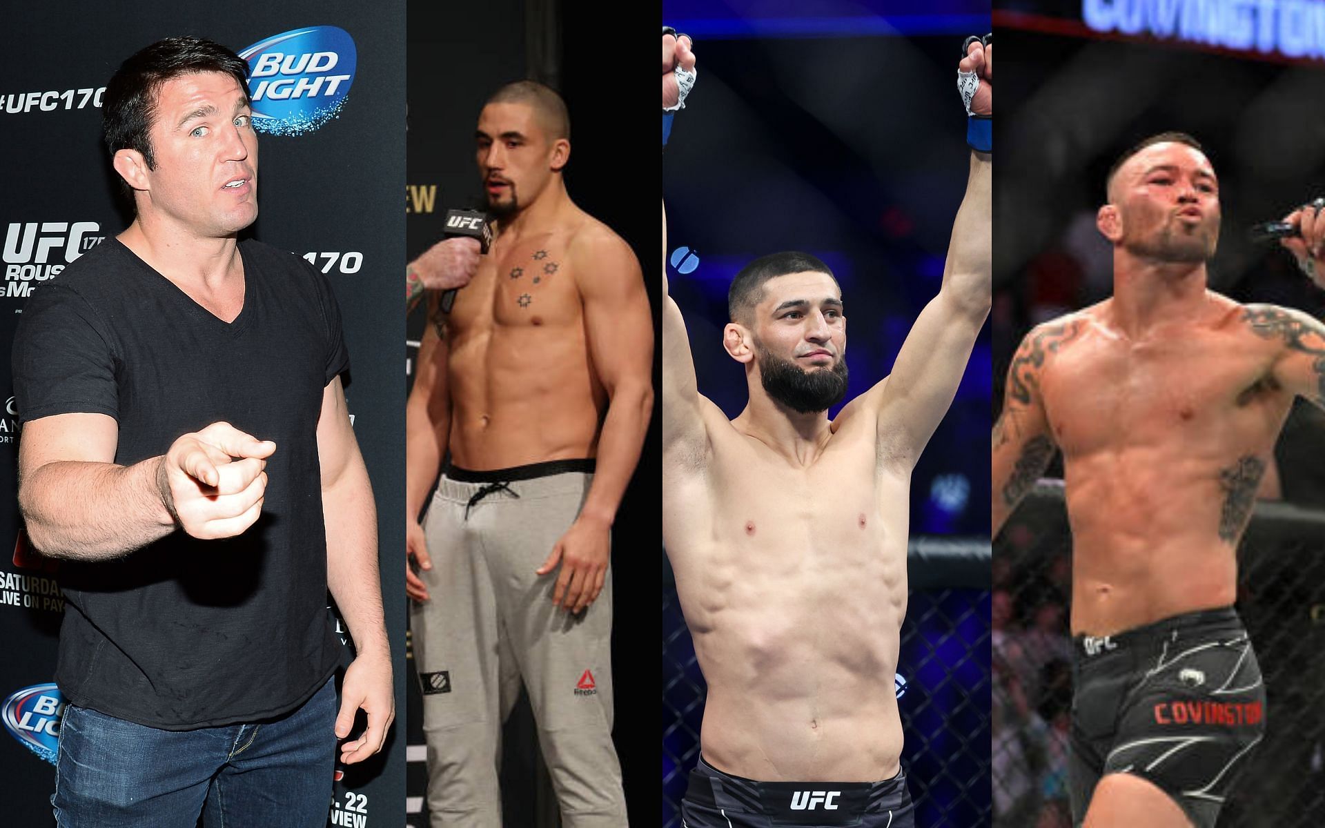 From left to right: Chael Sonnen, Robert Whittaker, Khamzat Chimaev, and Colby Covington