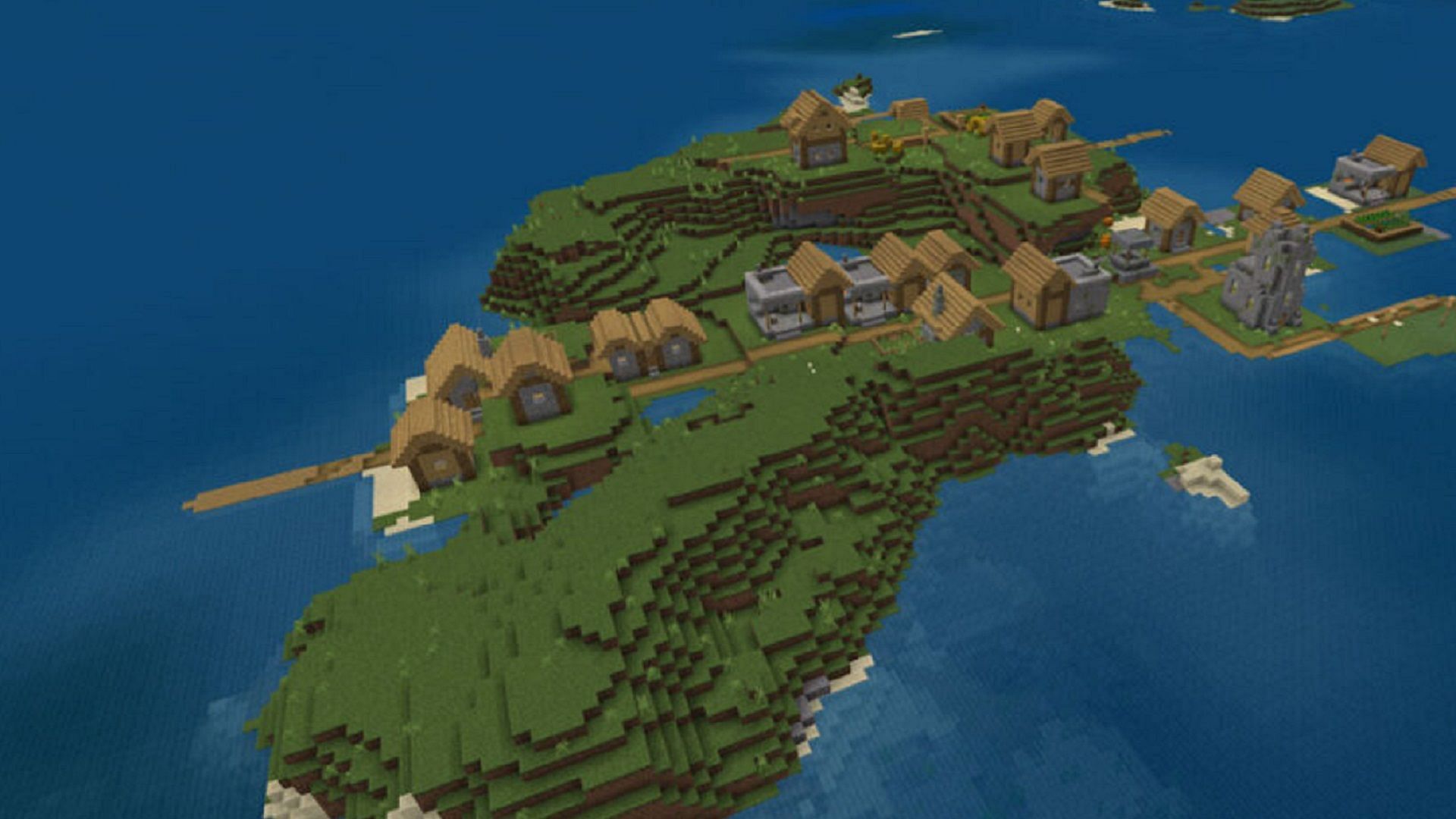 This village&#039;s four blacksmith shops are excellent for newcomers and veterans (Image via Mojang)