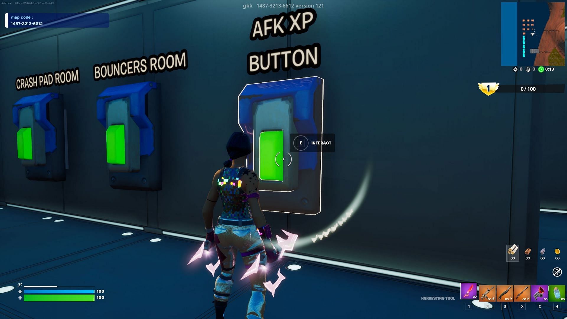 Je ontgrendelt de gratis outfit eenvoudig door te communiceren met de AFK XP-knop (Afbeelding via Epic Games)