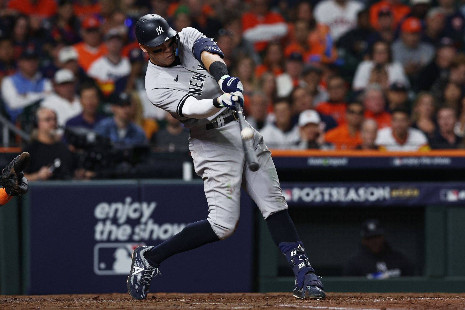 Aaron Judge against the Houston Astros in game one of the ALCS at Minute Maid Park
