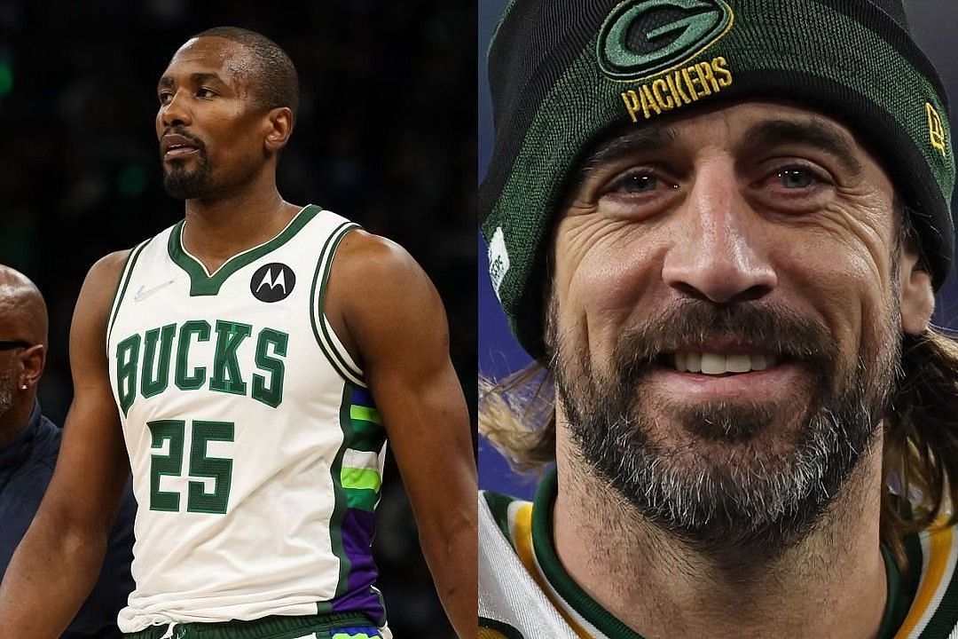 Serge Ibaka, left, and Aaron Rodgers, right
